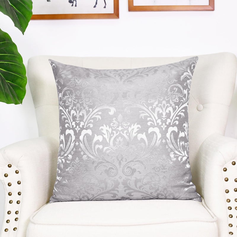 CaliTime Pack of 2 Throw Pillow Covers Cases for Couch Sofa Home Decoration Vintage Damask Floral Shining & Dull Contrast 18 X 18 Inches Silver Gray - Image 3
